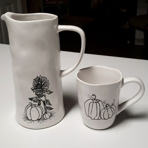 Pier One harvest stoneware pitcher and mug